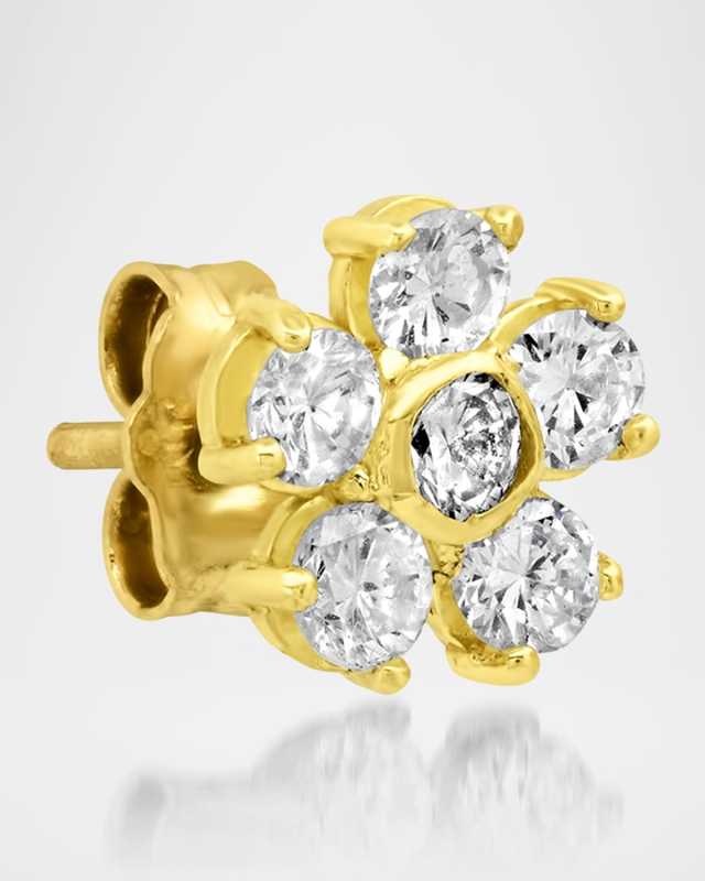 18K Yellow Gold Large Flower Stud Earrings with Diamonds